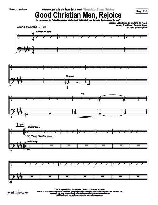Good Christian Men Rejoice Percussion (PraiseCharts Band / Arr. Daniel Galbraith)