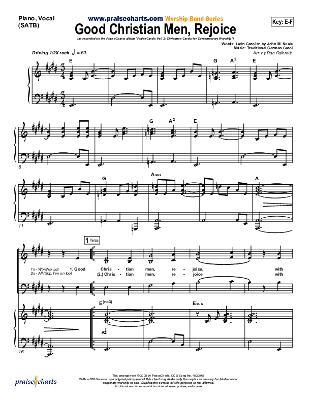 Good Christian Men Rejoice Piano/Vocal (PraiseCharts Band / Arr. Daniel Galbraith)