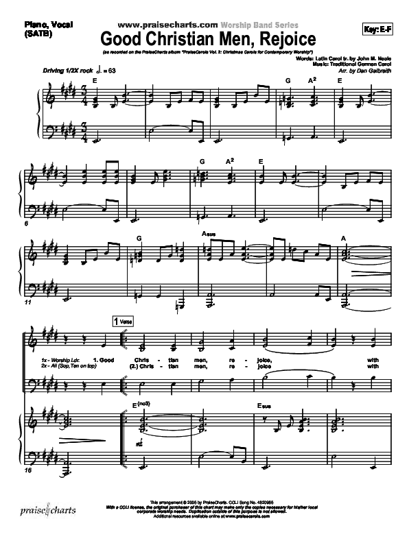 Good Christian Men Rejoice Piano/Vocal (SATB) (PraiseCharts Band / Arr. Daniel Galbraith)