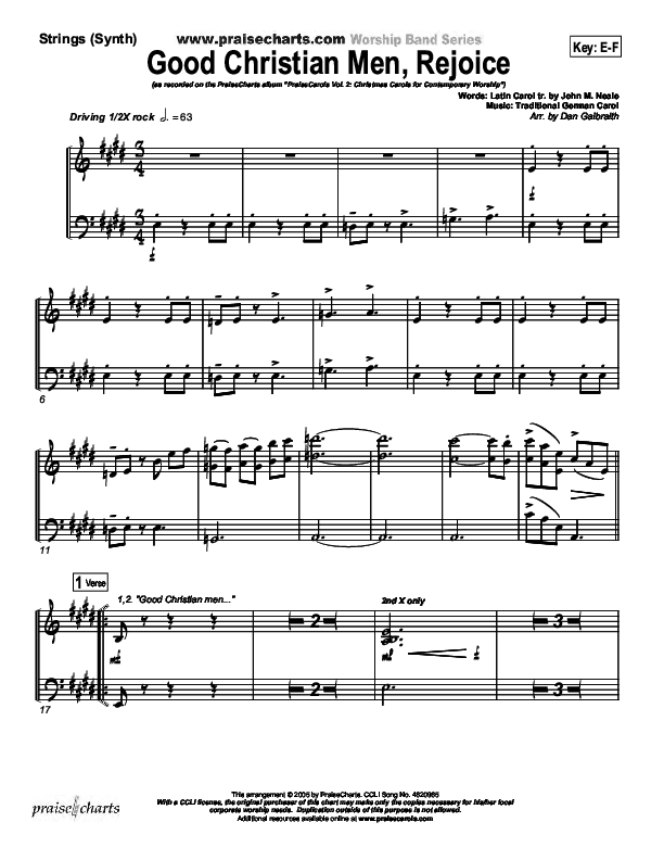 Good Christian Men Rejoice Synth Strings (PraiseCharts Band / Arr. Daniel Galbraith)