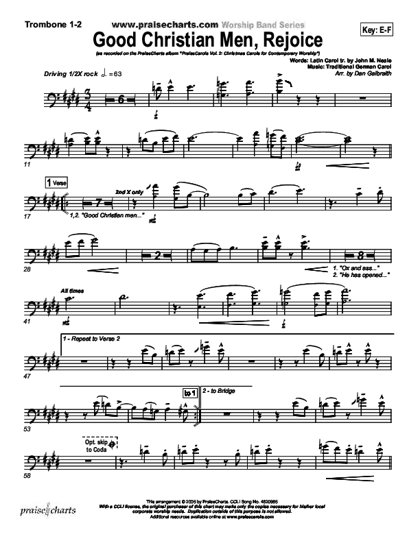 Good Christian Men Rejoice Trombone 1/2 (PraiseCharts Band / Arr. Daniel Galbraith)