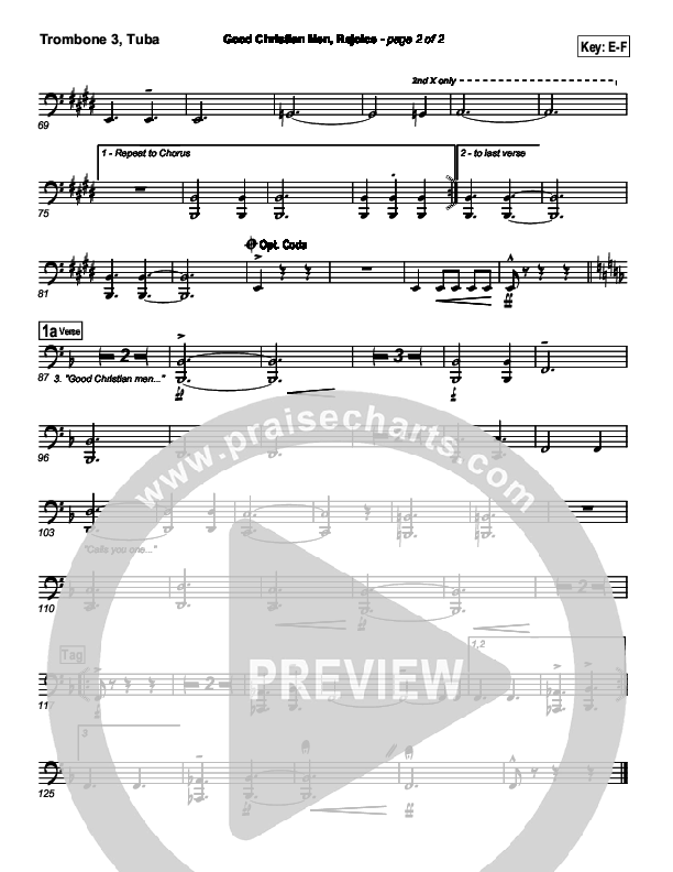 Good Christian Men Rejoice Trombone 3/Tuba (PraiseCharts Band / Arr. Daniel Galbraith)