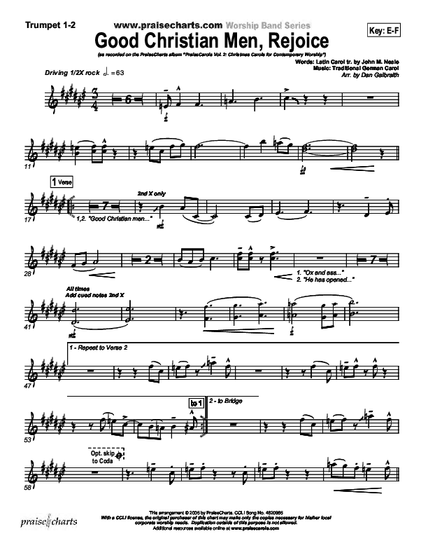 Good Christian Men Rejoice Trumpet 1,2 (PraiseCharts Band / Arr. Daniel Galbraith)
