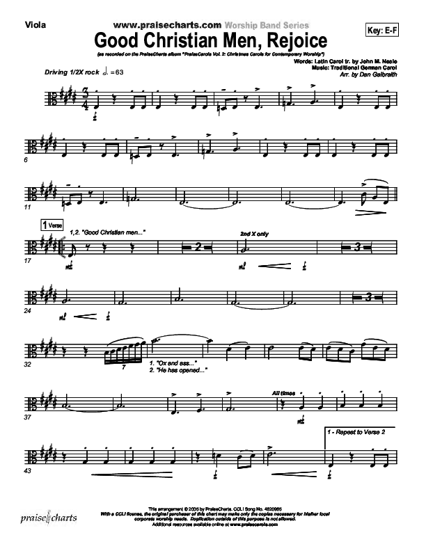 Good Christian Men Rejoice Viola (PraiseCharts Band / Arr. Daniel Galbraith)