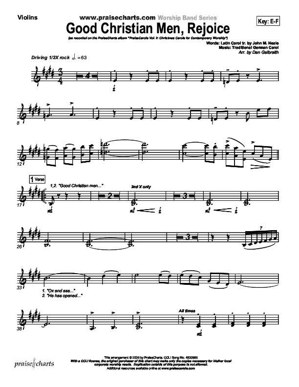 Good Christian Men Rejoice Violins (PraiseCharts Band / Arr. Daniel Galbraith)