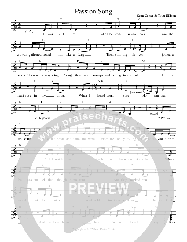 Passion Song Sheet Music PDF (Sean Carter) PraiseCharts