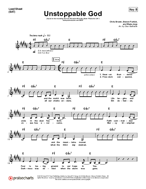 Unstoppable God Lead Sheet (SAT) (Elevation Worship)