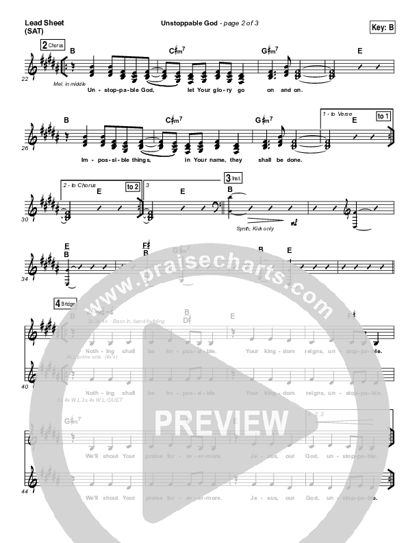 Unstoppable God Lead Sheet (SAT) (Elevation Worship)