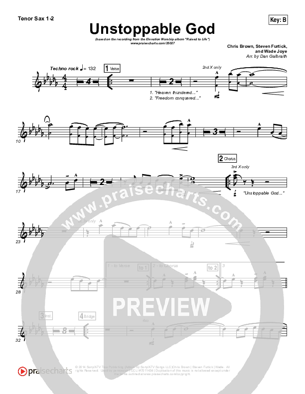 Unstoppable God Tenor Sax 1/2 (Elevation Worship)