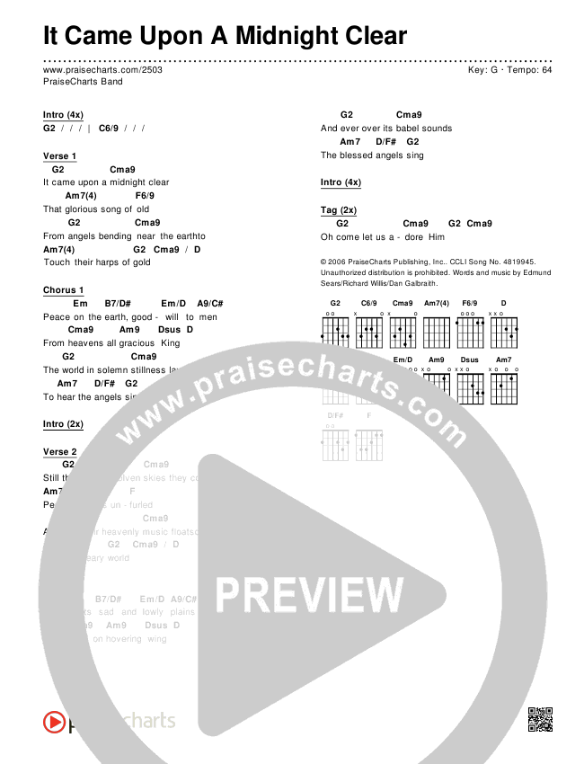 It Came Upon A Midnight Clear Chords & Lyrics (Kari Jobe / PraiseCharts Band / Arr. Daniel Galbraith)