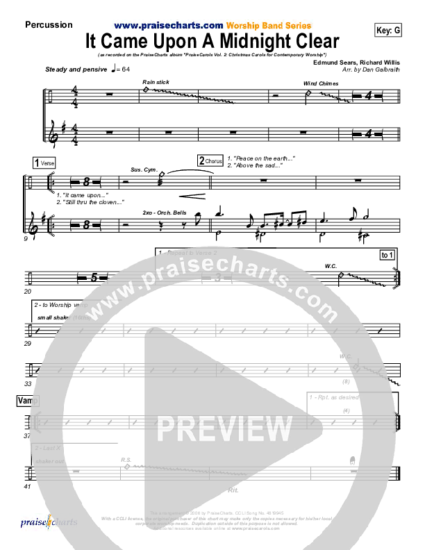 It Came Upon A Midnight Clear Percussion (Kari Jobe / PraiseCharts Band / Arr. Daniel Galbraith)