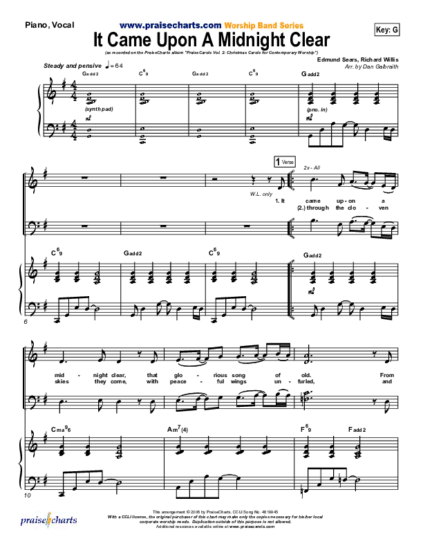 It Came Upon A Midnight Clear Piano/Vocal & Lead (Kari Jobe / PraiseCharts Band / Arr. Daniel Galbraith)