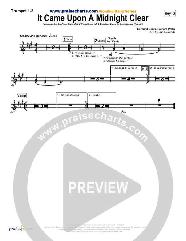It Came Upon A Midnight Clear Trumpet 1,2 (Kari Jobe / PraiseCharts Band / Arr. Daniel Galbraith)