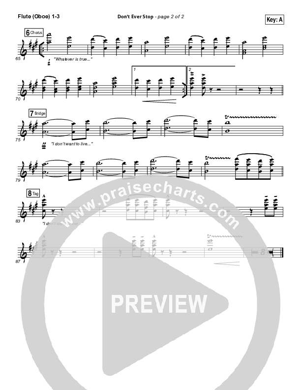 Don't Ever Stop Flute/Oboe 1/2/3 (Chris Tomlin / Passion)