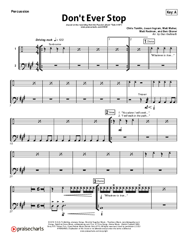 Don't Ever Stop Percussion (Chris Tomlin / Passion)