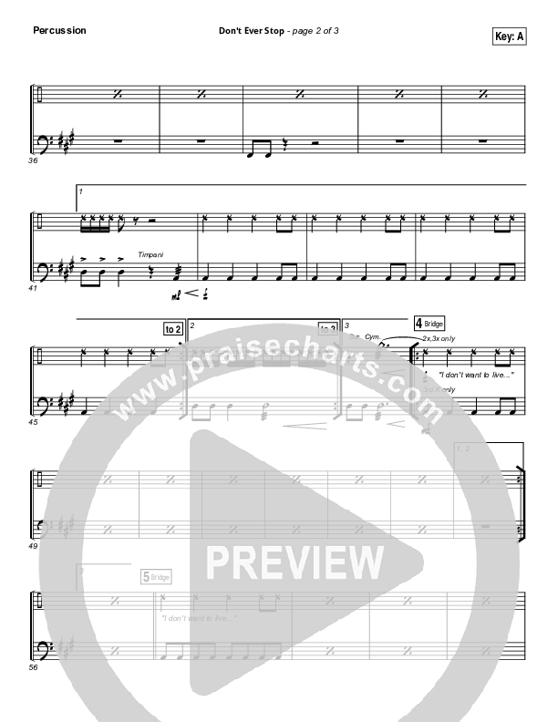 Don't Ever Stop Percussion (Chris Tomlin / Passion)