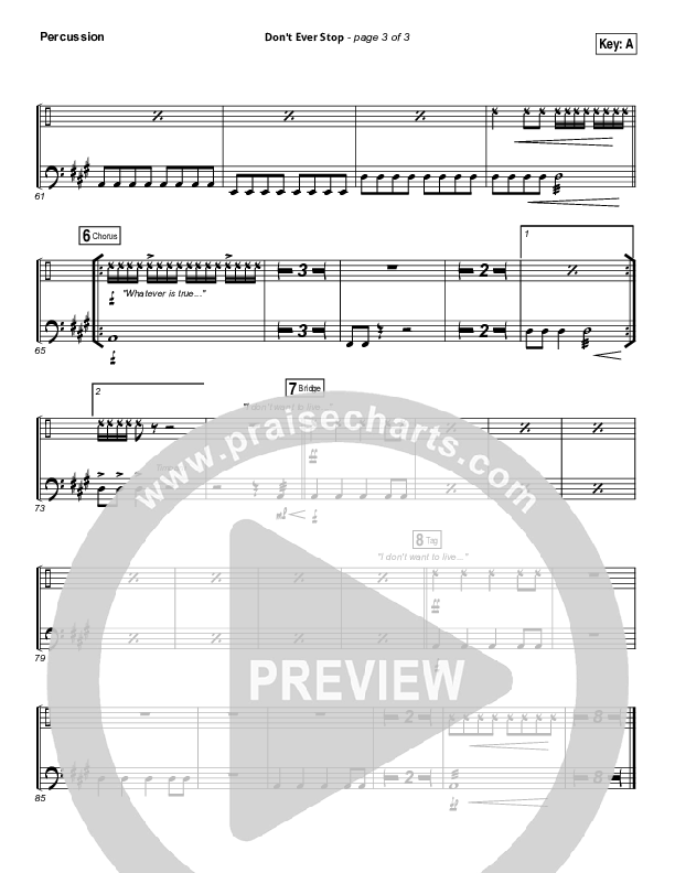 Don't Ever Stop Percussion (Chris Tomlin / Passion)