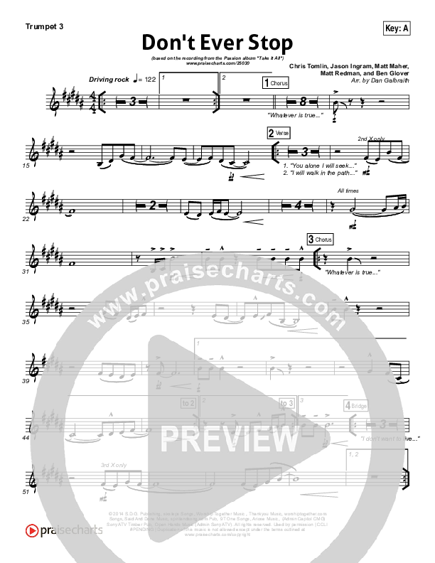 Don't Ever Stop Trumpet 3 (Chris Tomlin / Passion)