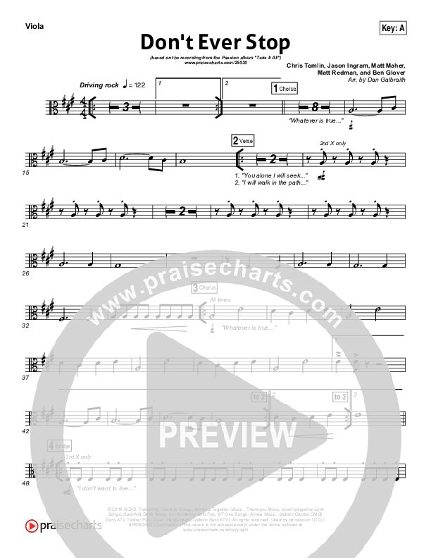 Don't Ever Stop Viola (Chris Tomlin / Passion)