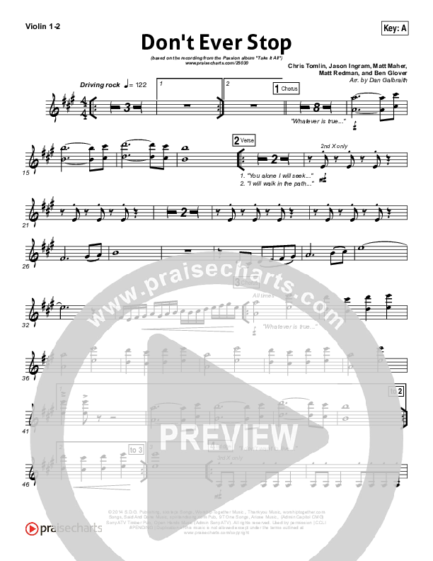 Don't Ever Stop Violin 1/2 (Chris Tomlin / Passion)
