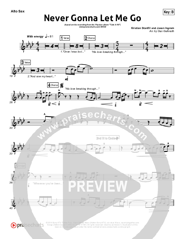 Never Gonna Let Me Go Alto Sax (Kristian Stanfill / Passion)