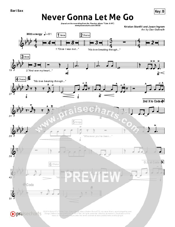 Never Gonna Let Me Go Bari Sax (Kristian Stanfill / Passion)