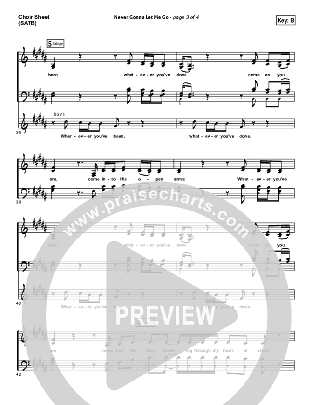 Never Gonna Let Me Go Choir Sheet (SATB) (Kristian Stanfill / Passion)