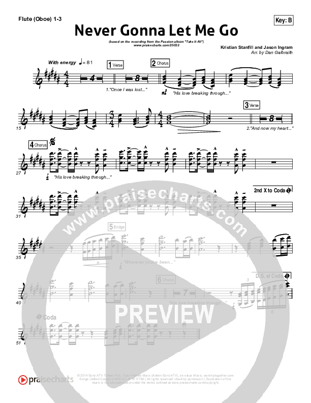 Never Gonna Let Me Go Flute/Oboe 1/2/3 (Kristian Stanfill / Passion)