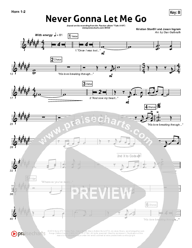 Never Gonna Let Me Go French Horn 1/2 (Kristian Stanfill / Passion)