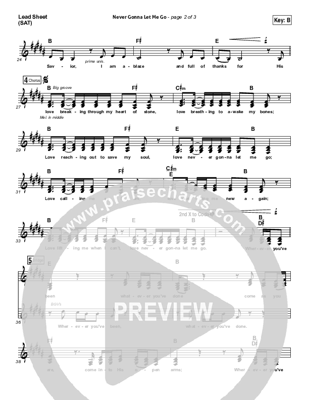 Never Gonna Let Me Go Lead Sheet (SAT) (Kristian Stanfill / Passion)