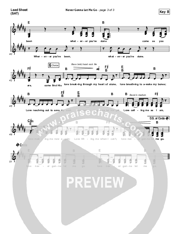 Never Gonna Let Me Go Lead Sheet (SAT) (Kristian Stanfill / Passion)