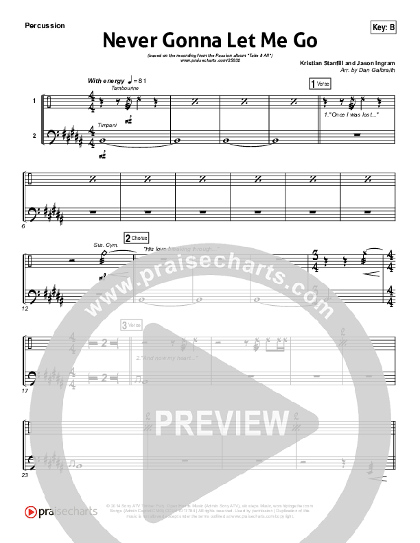 Never Gonna Let Me Go Percussion (Kristian Stanfill / Passion)