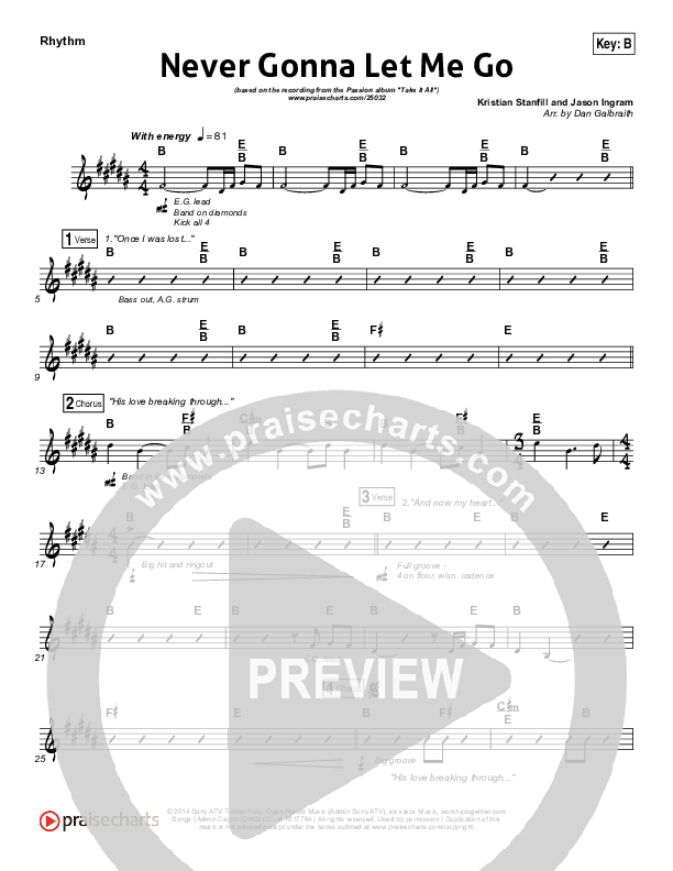 Never Gonna Let Me Go Rhythm Chart (Kristian Stanfill / Passion)