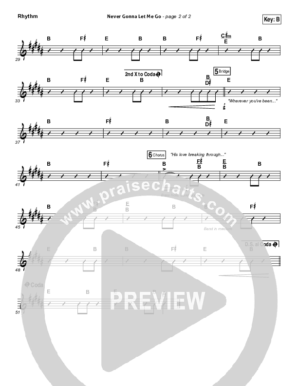 Never Gonna Let Me Go Rhythm Chart (Kristian Stanfill / Passion)