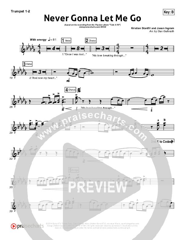Never Gonna Let Me Go Trumpet 1,2 (Kristian Stanfill / Passion)