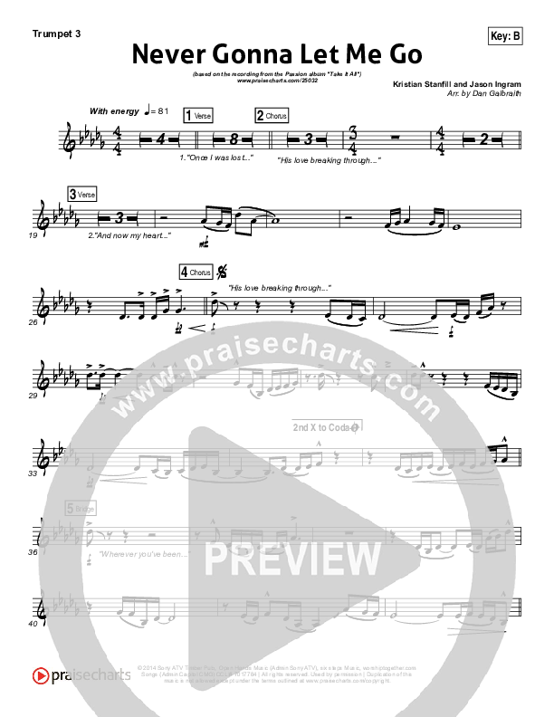 Never Gonna Let Me Go Trumpet 3 (Kristian Stanfill / Passion)
