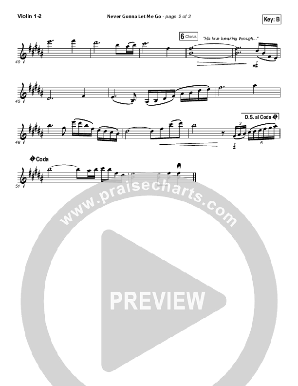 Never Gonna Let Me Go Violin 1/2 (Kristian Stanfill / Passion)