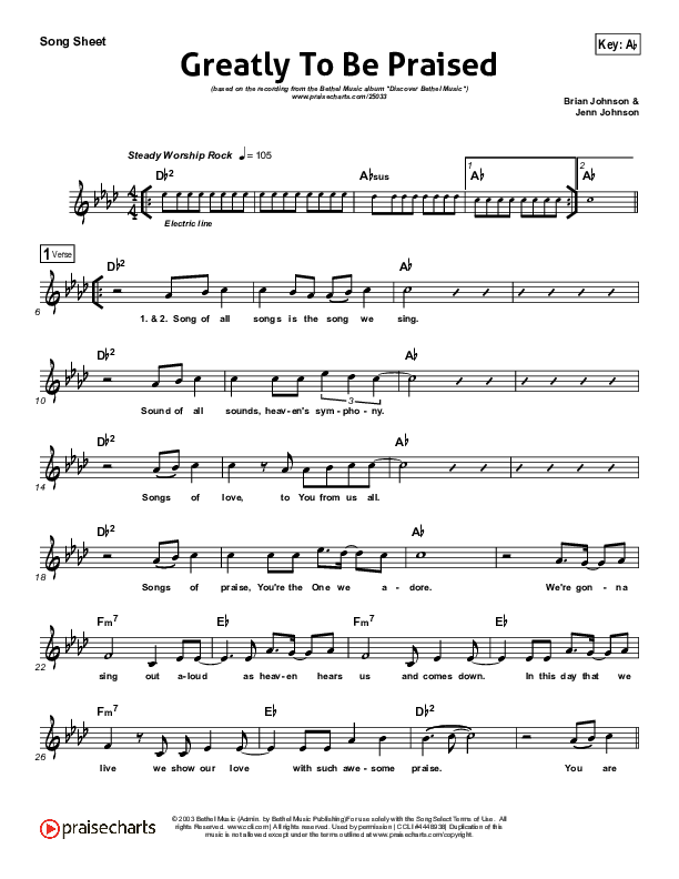 Greatly To Be Praised Lead Sheet (Bethel Music)