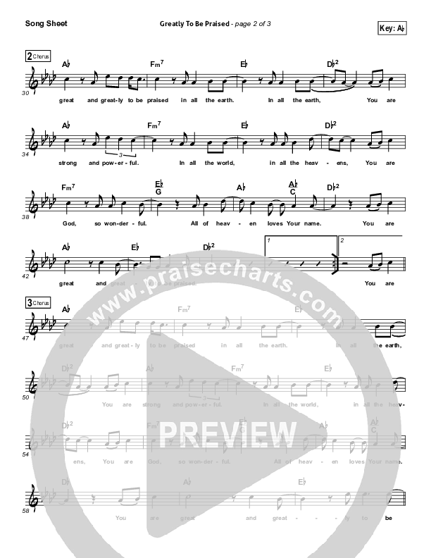 Greatly To Be Praised Lead Sheet (Bethel Music)