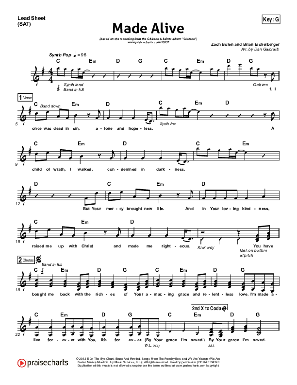 Made Alive Lead Sheet (SAT) (Citizens)
