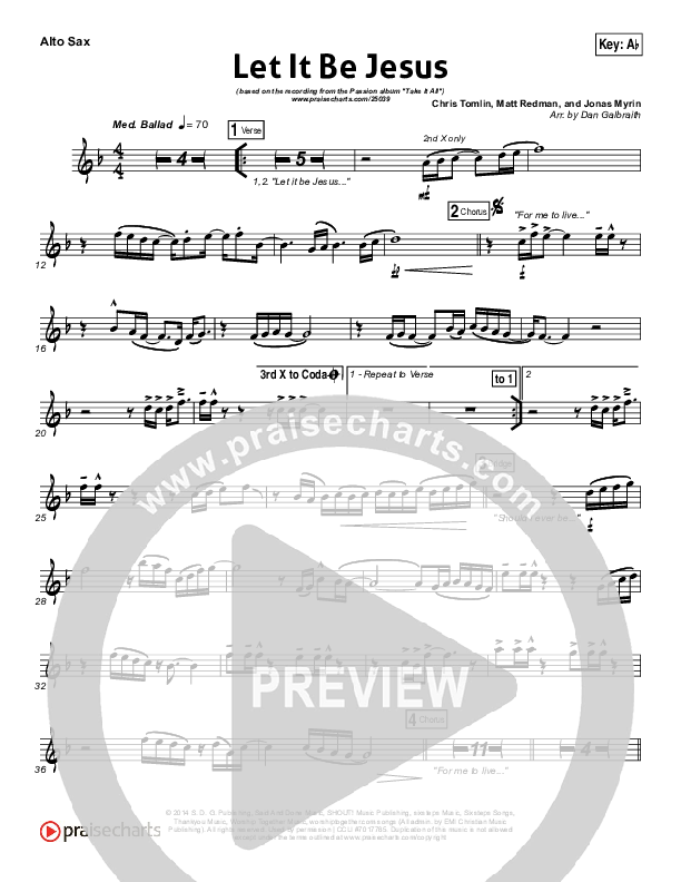 Let It Be Jesus Alto Sax Sheet Music PDF (Christy Nockels / Passion) PraiseCharts