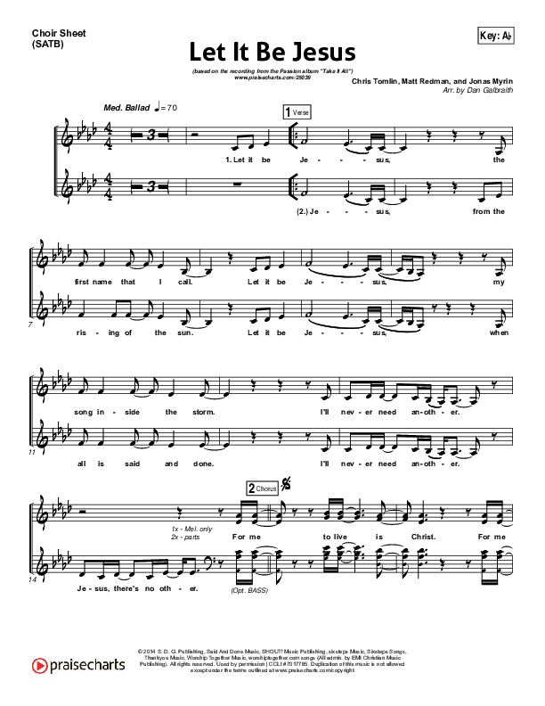Let It Be Jesus Choir Sheet (SATB) (Christy Nockels / Passion)