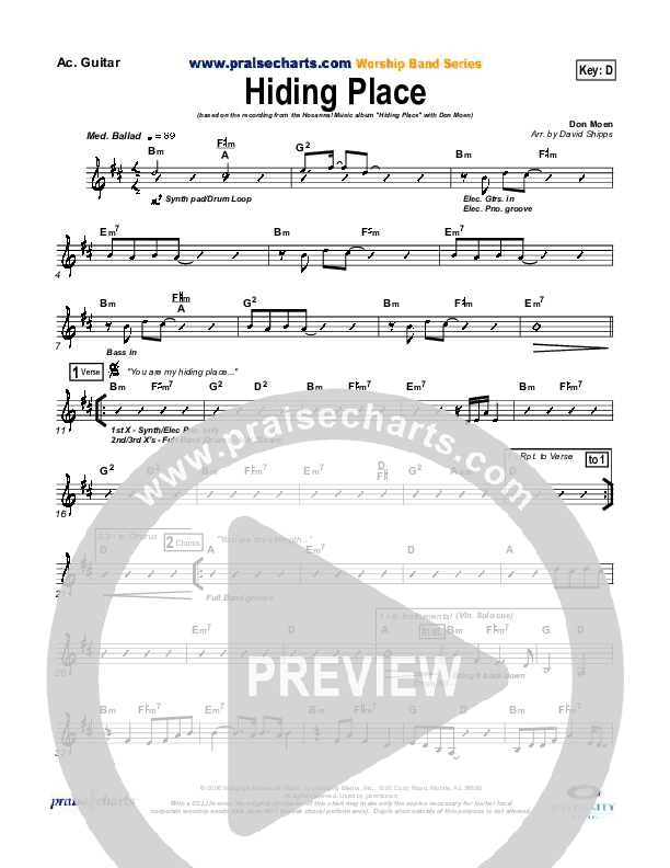 Hiding Place Rhythm Chart (Don Moen)
