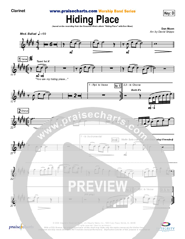 Hiding Place Clarinet (Don Moen)