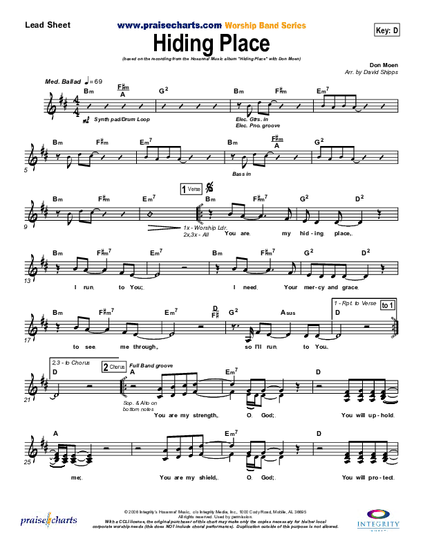 Hiding Place Lead Sheet (Don Moen)