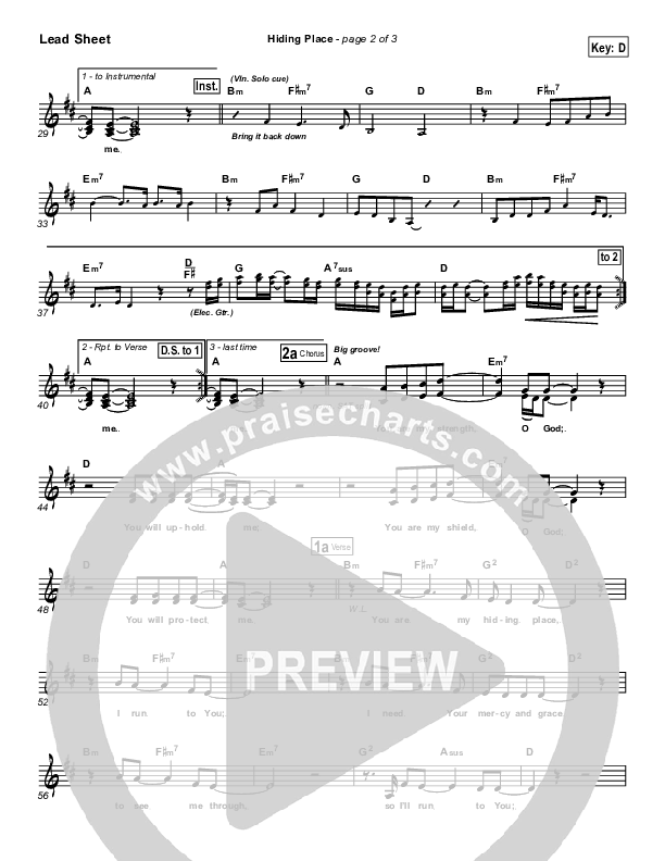 Hiding Place Lead Sheet (Don Moen)