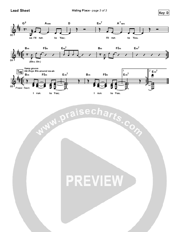 Hiding Place Lead Sheet (Don Moen)