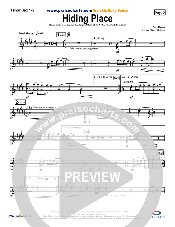 Hiding Place Tenor Sax 1/2 (Don Moen)