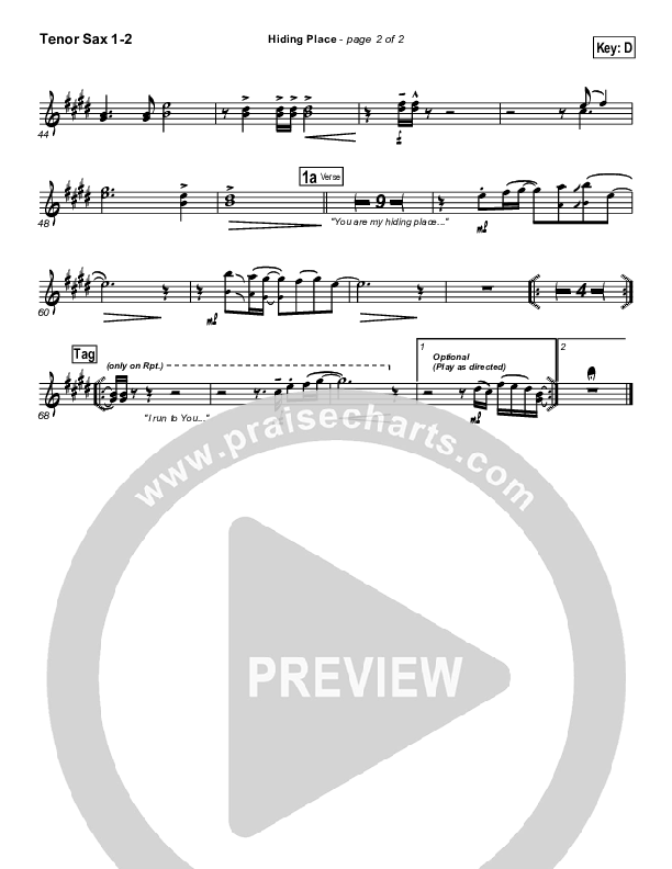 Hiding Place Tenor Sax 1/2 (Don Moen)