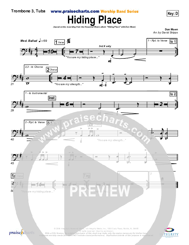 Hiding Place Trombone 3/Tuba (Don Moen)